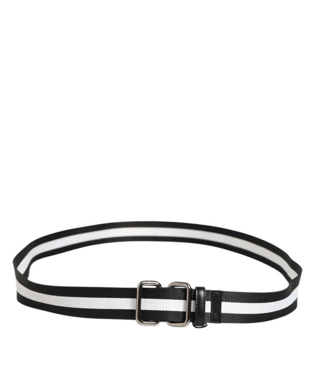 Dolce & Gabbana Black White Striped Logo Metal Buckle Belt