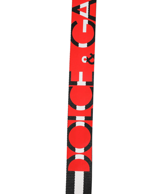 Dolce & Gabbana Black White Striped Logo Metal Buckle Belt