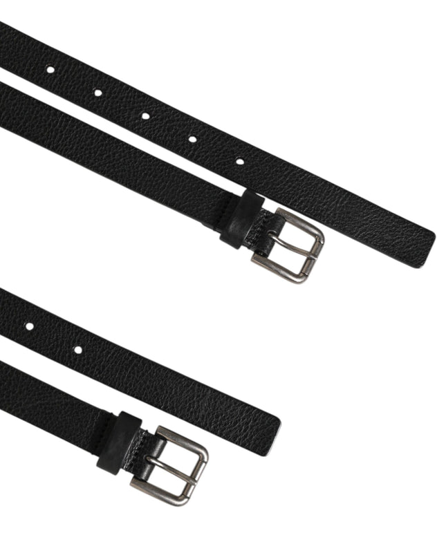 Dolce & Gabbana Black Double Strap Leather Gold Buckle Belt