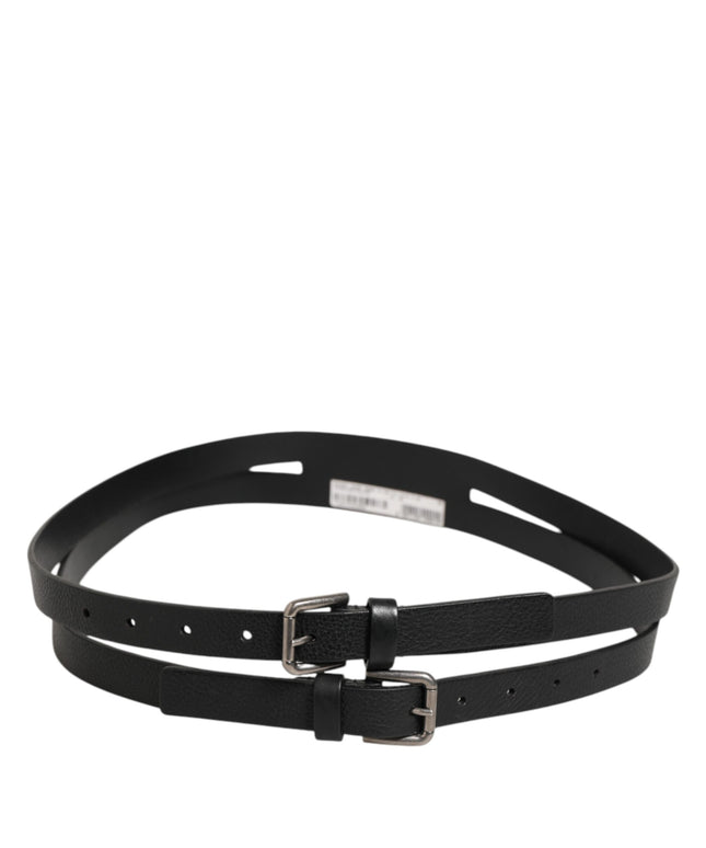Dolce & Gabbana Black Double Strap Leather Gold Buckle Belt