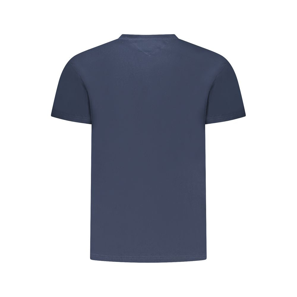 Back view of Tommy Hilfiger Blue Cotton T-Shirt showcasing solid blue color and classic fit. Perfect for versatile everyday wear.