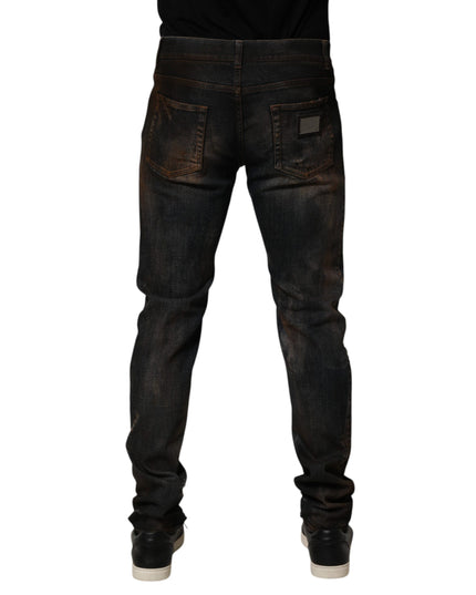 Dolce & Gabbana Black Cotton Skinny Tattered Men Denim Jeans