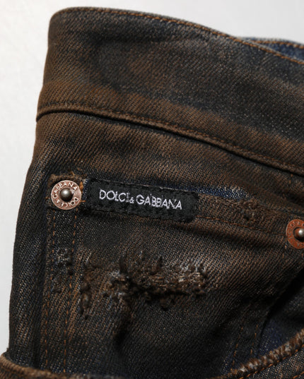 Dolce & Gabbana Black Cotton Skinny Tattered Men Denim Jeans