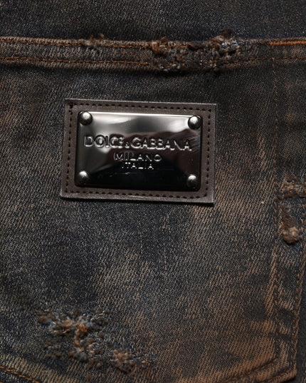 Dolce & Gabbana Black Cotton Skinny Tattered Men Denim Jeans
