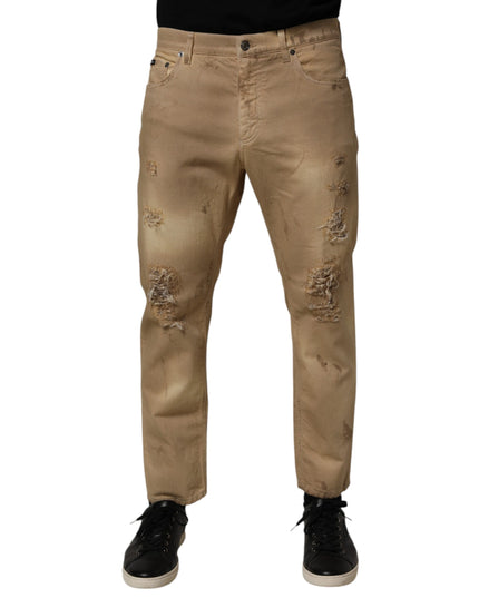 Dolce & Gabbana Beige Cotton Loose Tattered Men Denim Jeans