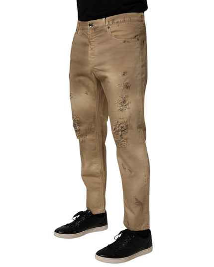 Dolce & Gabbana Beige Cotton Loose Tattered Men Denim Jeans