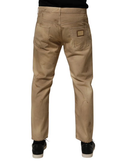 Dolce & Gabbana Beige Cotton Loose Tattered Men Denim Jeans