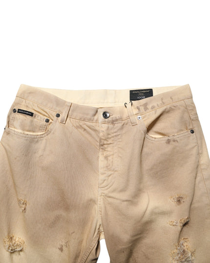 Dolce & Gabbana Beige Cotton Loose Tattered Men Denim Jeans