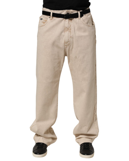 Dolce & Gabbana Beige Cotton Straight Denim Trouser Jeans