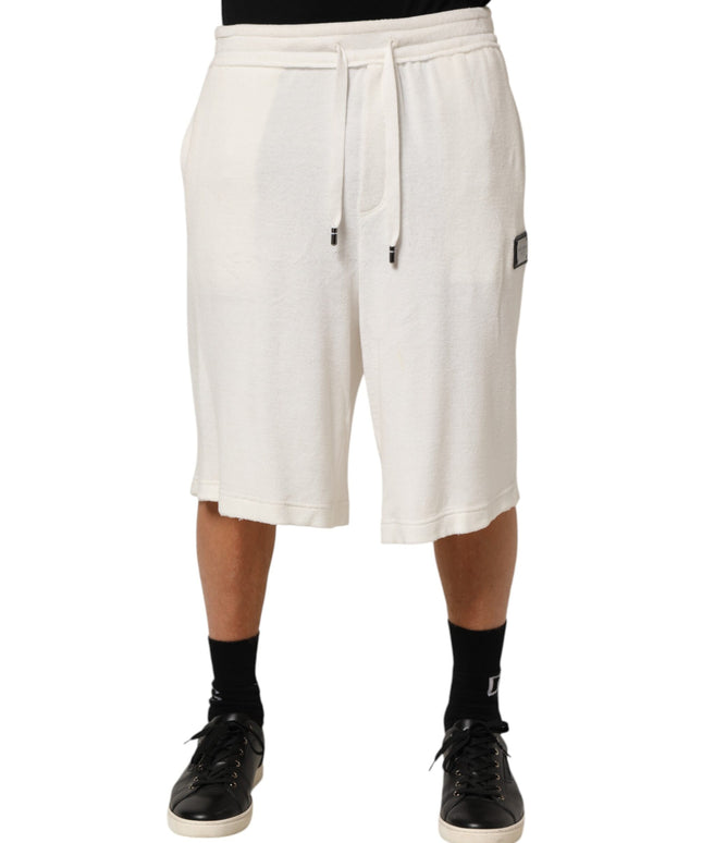 Dolce & Gabbana White Cotton Logo Plaque Men Bermuda Shorts