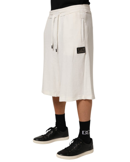 Dolce & Gabbana White Cotton Logo Plaque Men Bermuda Shorts