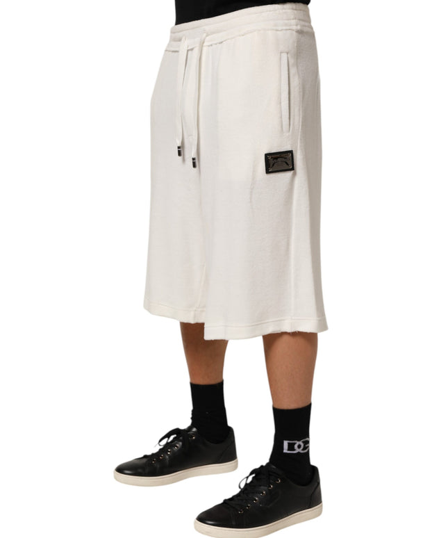 Dolce & Gabbana White Cotton Logo Plaque Men Bermuda Shorts