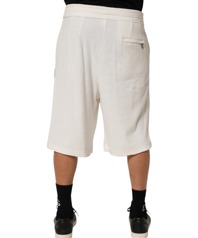Dolce & Gabbana White Cotton Logo Plaque Men Bermuda Shorts