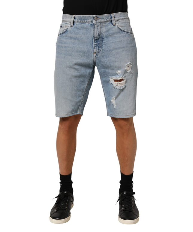 Dolce & Gabbana Blue Cotton Distressed Denim Bermuda  Shorts