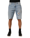 Dolce & Gabbana Blue Cotton Distressed Denim BermudaShorts
