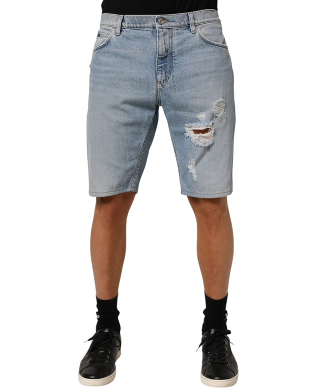 Dolce & Gabbana Blue Cotton Distressed Denim Bermuda  Shorts