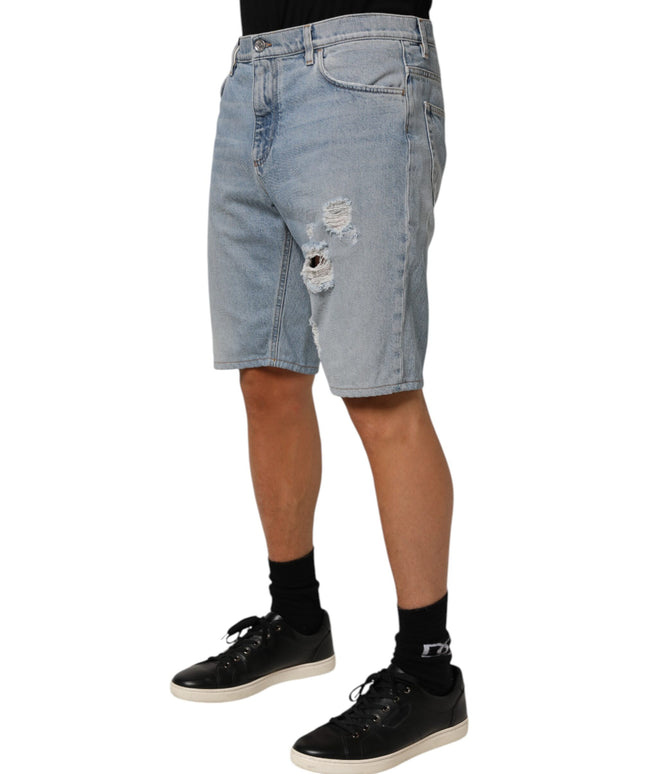 Dolce & Gabbana Blue Cotton Distressed Denim Bermuda  Shorts
