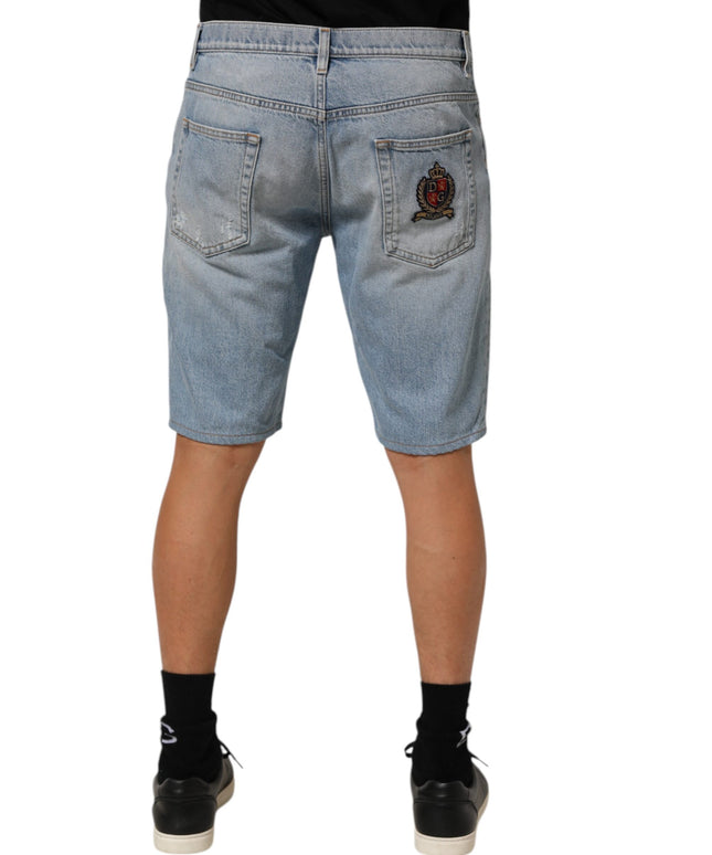 Dolce & Gabbana Blue Cotton Distressed Denim Bermuda  Shorts