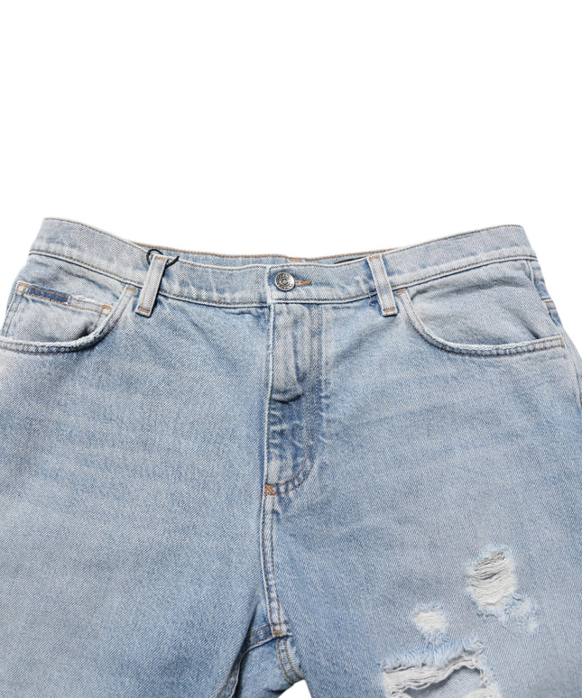 Dolce & Gabbana Blue Cotton Distressed Denim Bermuda  Shorts