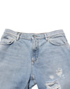 Dolce & Gabbana Blue Cotton Distressed Denim BermudaShorts