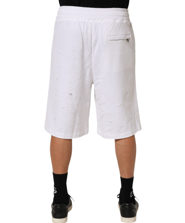 Dolce & Gabbana White Cotton Ripped Bermuda Sweatpants Shorts