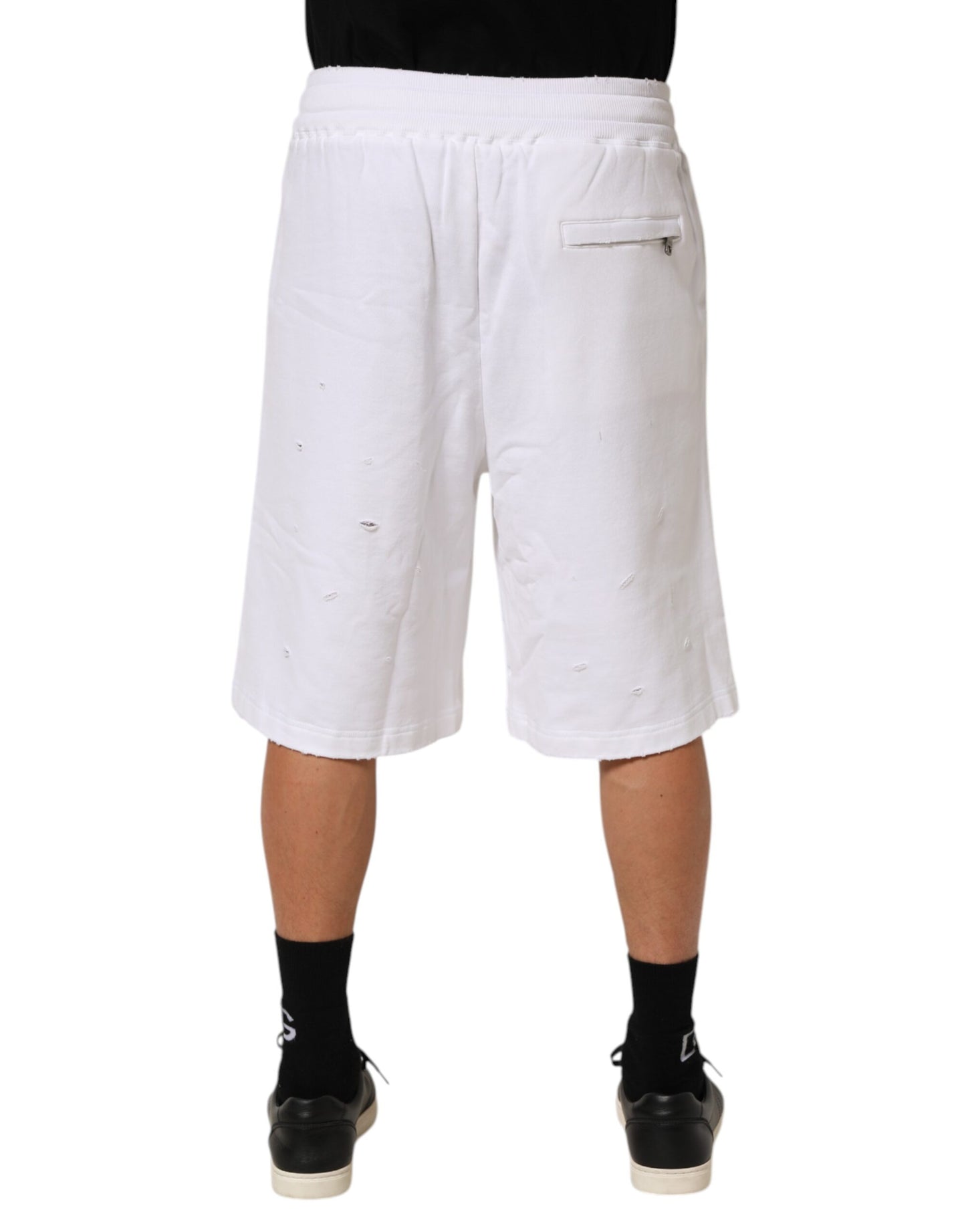 Dolce & Gabbana White Cotton Ripped Bermuda Sweatpants Shorts
