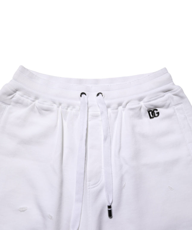 Dolce & Gabbana White Cotton Ripped Bermuda Sweatpants Shorts