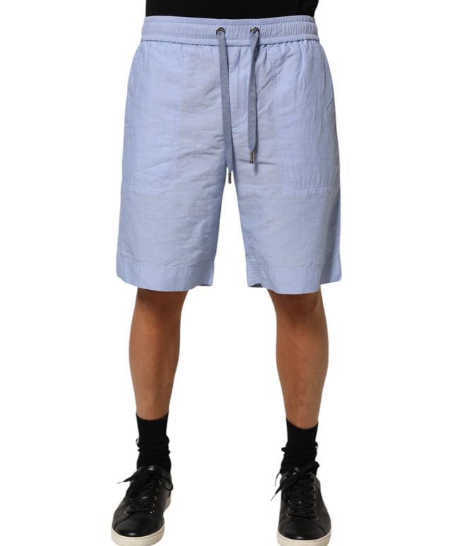 Dolce & Gabbana Light Blue Linen Mid Waist Men Bermuda Shorts