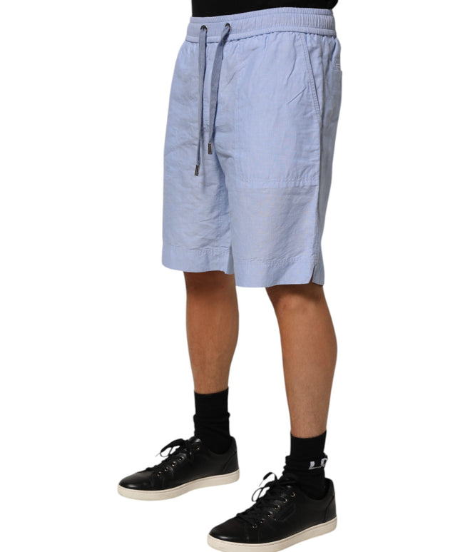 Dolce & Gabbana Light Blue Linen Mid Waist Men Bermuda Shorts