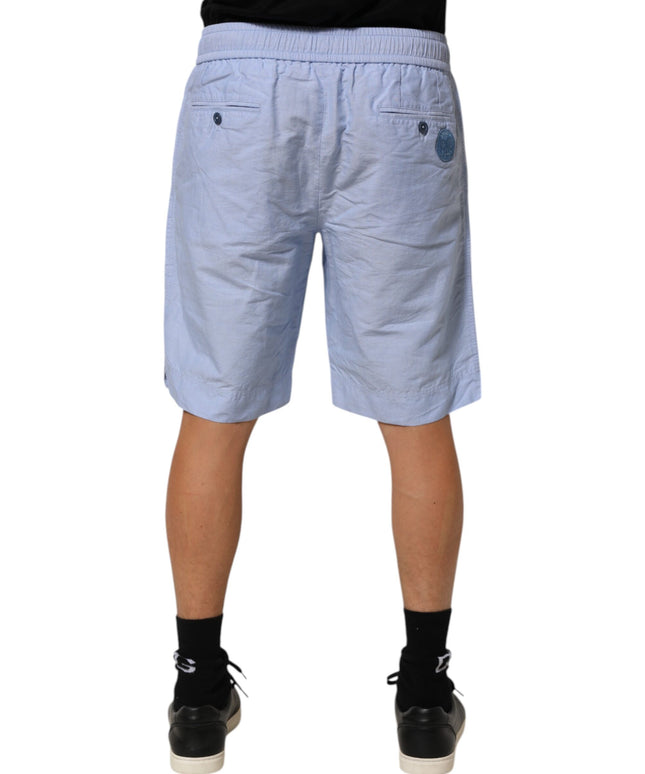 Dolce & Gabbana Light Blue Linen Mid Waist Men Bermuda Shorts