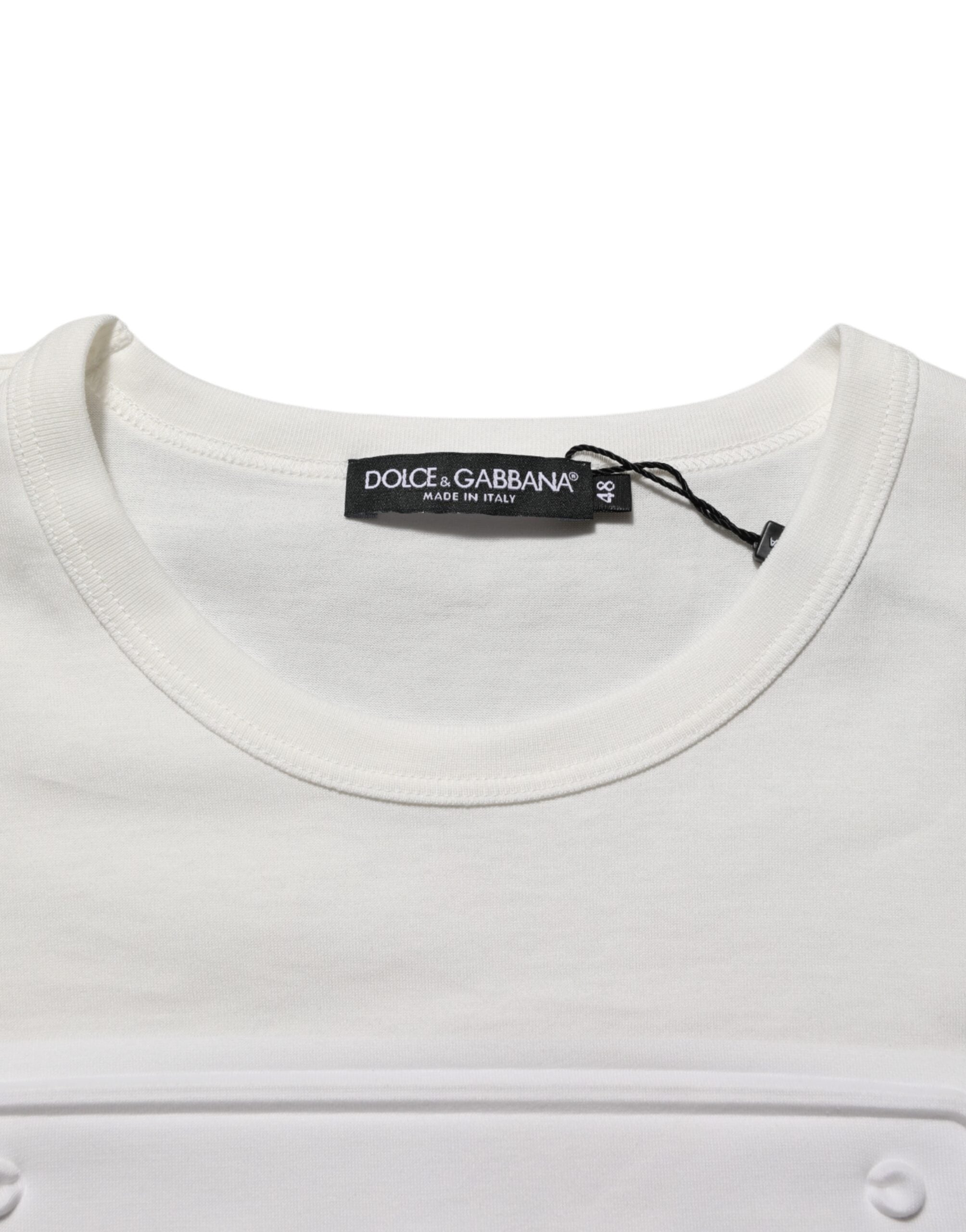 Dolce & Gabbana White Logo Patch Cotton Crew Neck Men T-shirt