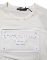 Dolce & Gabbana White Logo Patch Cotton Crew Neck Men T-shirt