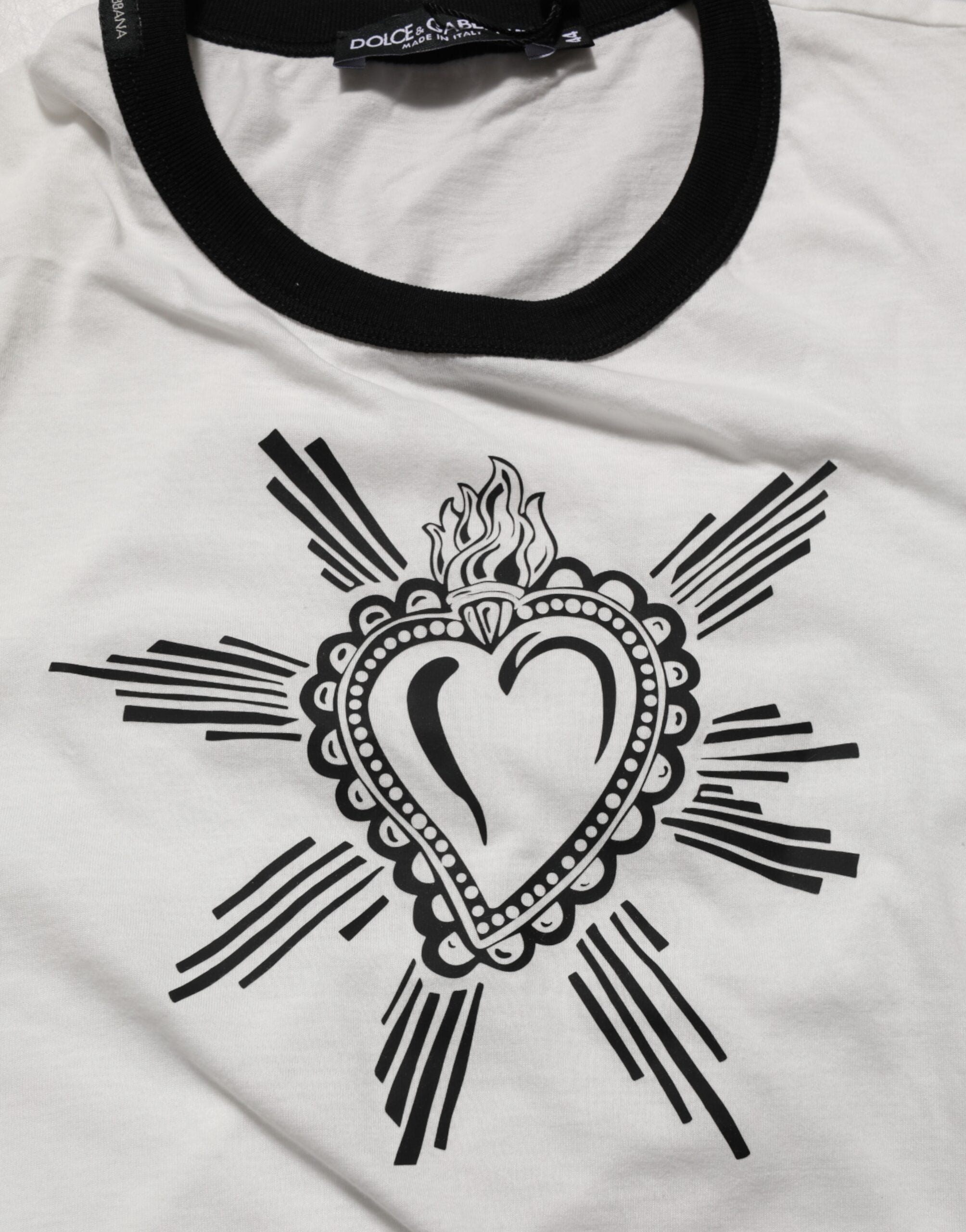 Dolce & Gabbana White Sacred Heart Cotton Crew Neck T-shirt