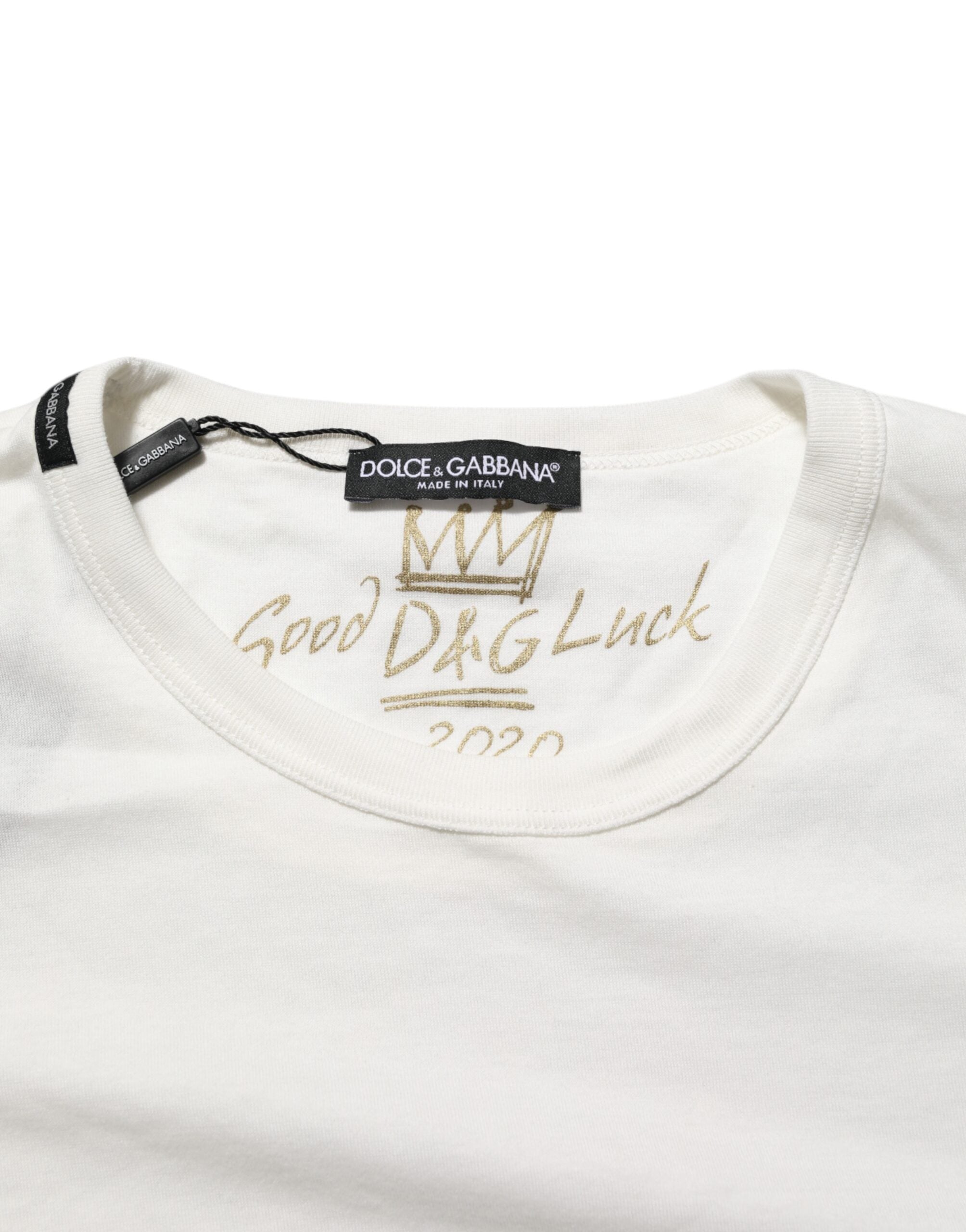 Dolce & Gabbana White Cotton Goodluck 2020 Crew Neck T-shirt