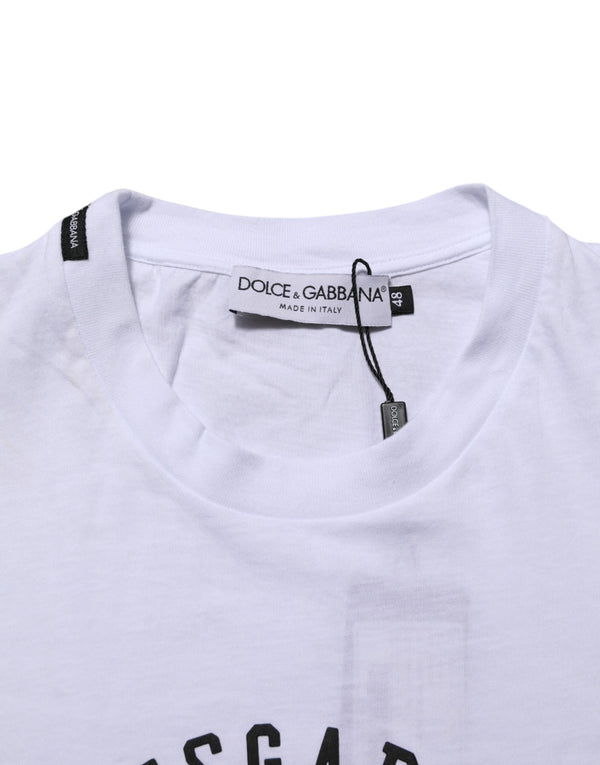Dolce & Gabbana White Cotton Logo Print Crew Neck Men T-shirt