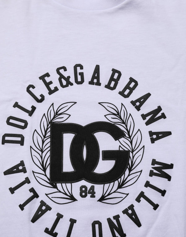 Dolce & Gabbana White Cotton Logo Print Crew Neck Men T-shirt