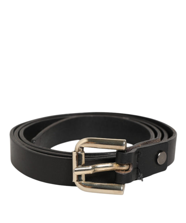 GF Ferre Black Leather Slim Gold Tone Buckle Waist Men Belt