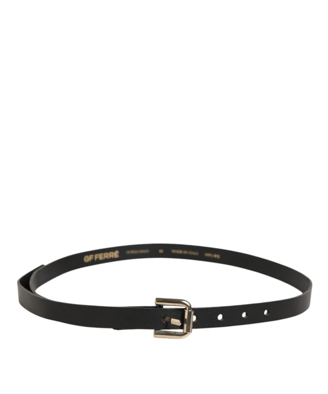 GF Ferre Black Leather Slim Gold Tone Buckle Waist Men Belt