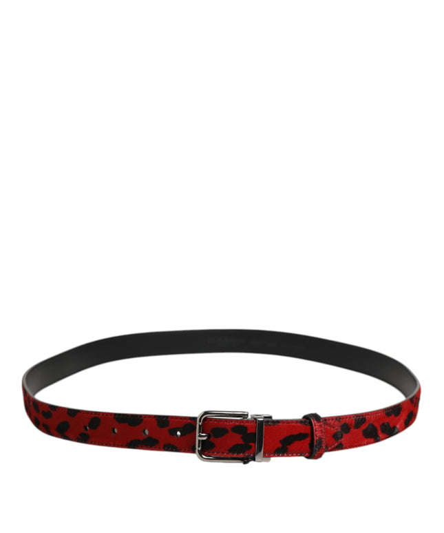 Dolce & Gabbana Red Black Pony Leather Metal Buckle Men Belt