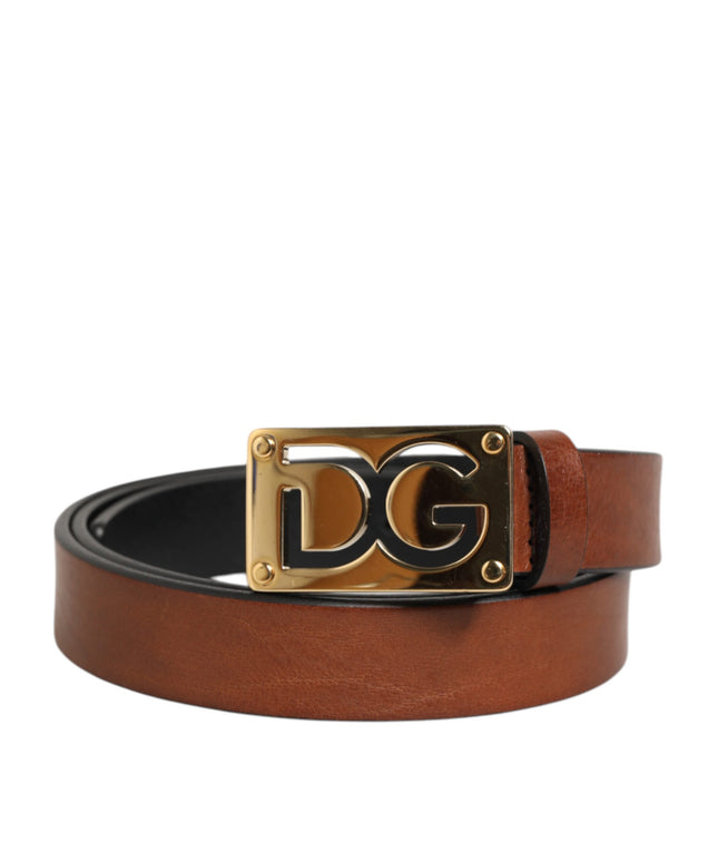 Dolce & Gabbana Brown Leather Classic Metal Logo Buckle Belt