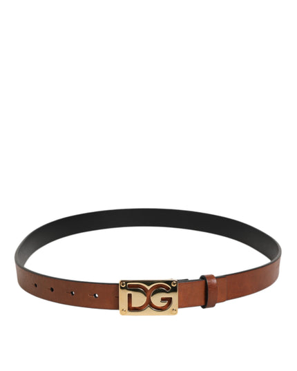 Dolce & Gabbana Brown Leather Classic Metal Logo Buckle Belt