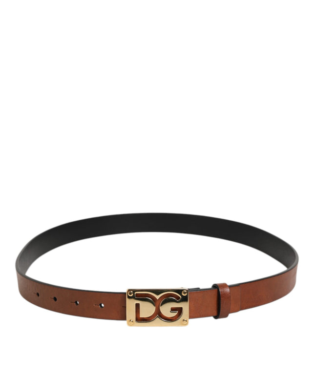 Dolce & Gabbana Brown Leather Classic Metal Logo Buckle Belt