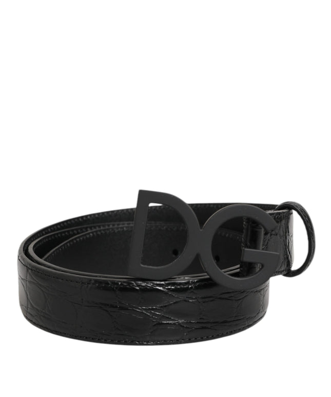 Dolce & Gabbana Black Exotic Leather Metal Logo Buckle Belt
