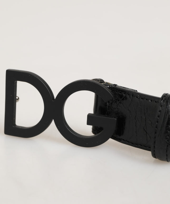 Dolce & Gabbana Black Exotic Leather Metal Logo Buckle Belt