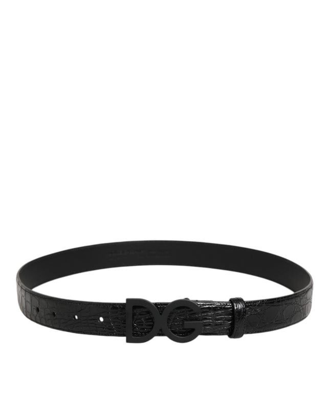 Dolce & Gabbana Black Exotic Leather Metal Logo Buckle Belt