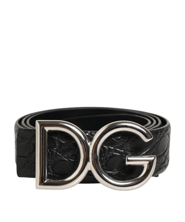 Dolce & Gabbana Black Exotic Leather DG Logo Buckle Belt