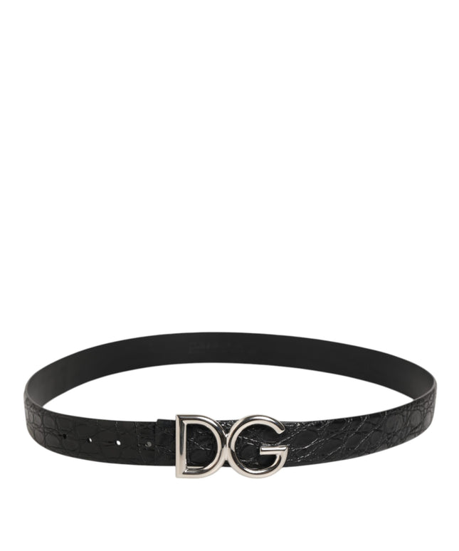 Dolce & Gabbana Black Exotic Leather DG Logo Buckle Belt
