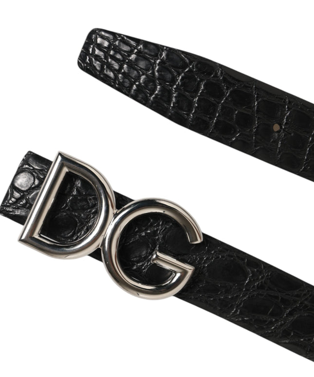 Dolce & Gabbana Black Exotic Leather DG Logo Buckle Belt