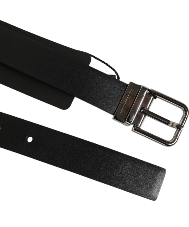 Dolce & Gabbana Black Leather Studded Silver-Tone Buckle Belt