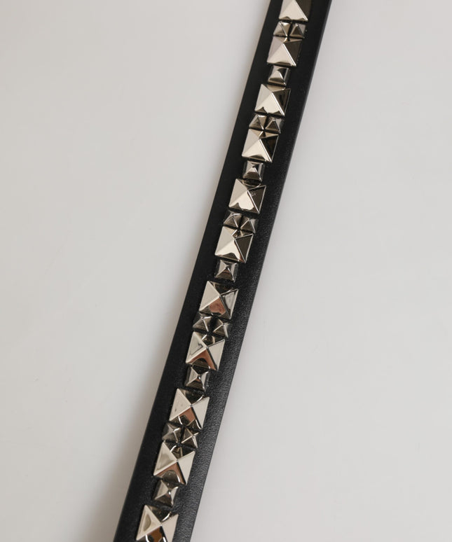 Dolce & Gabbana Black Leather Studded Silver-Tone Buckle Belt